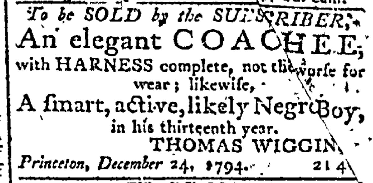 "Negro Boy" to be sold by Thomas Wiggins