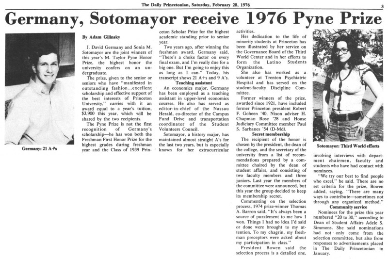 "Germany, Sotomayor Receive 1976 Pyne Prize"