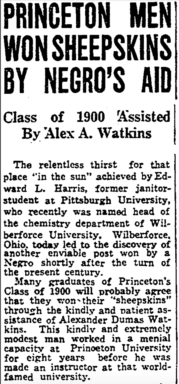 "Princeton Men Won Sheepskins By Negro's Aid"