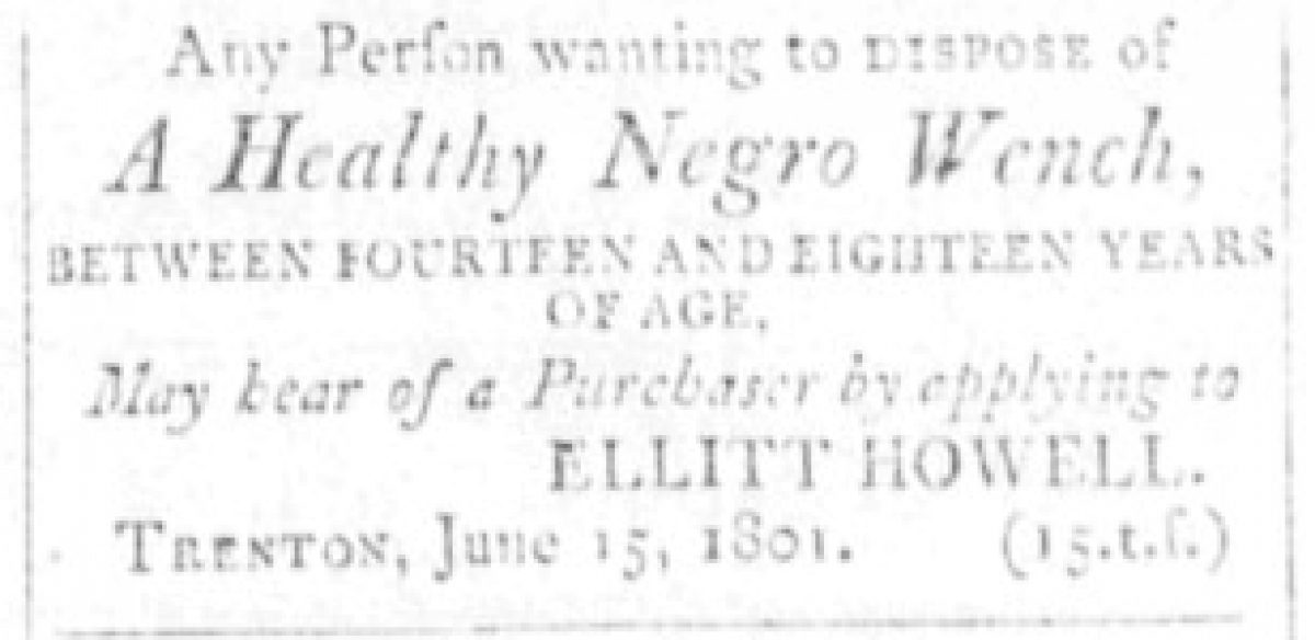 "Negro Wench" to be sold to Ellitt Howell