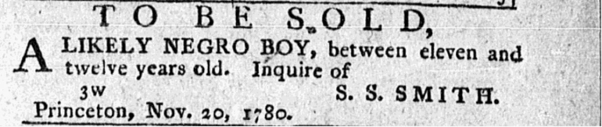 "Negro Boy" to be sold by Samuel Stanhope Smith