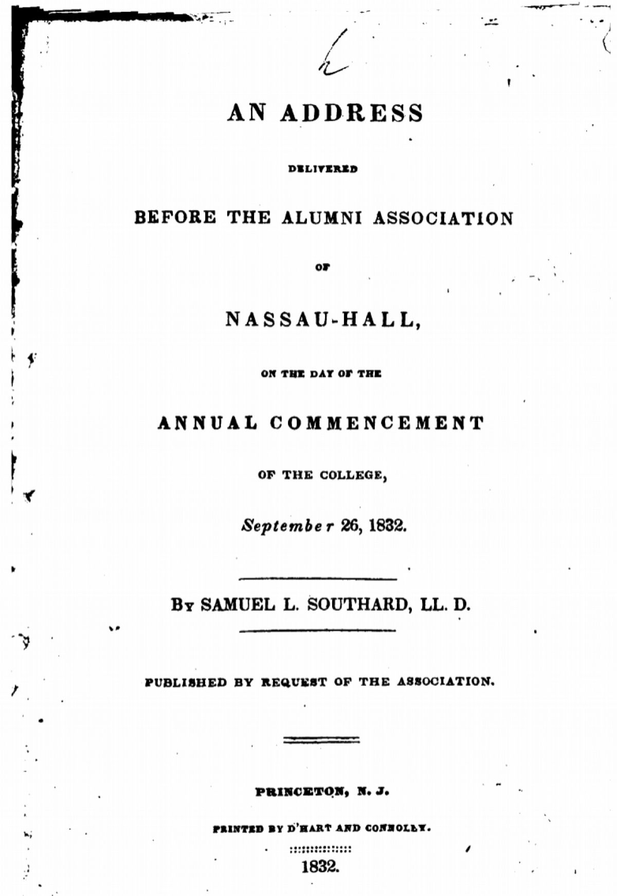 "An Address Delivered Before the Alumni Association of Nassau-Hall"