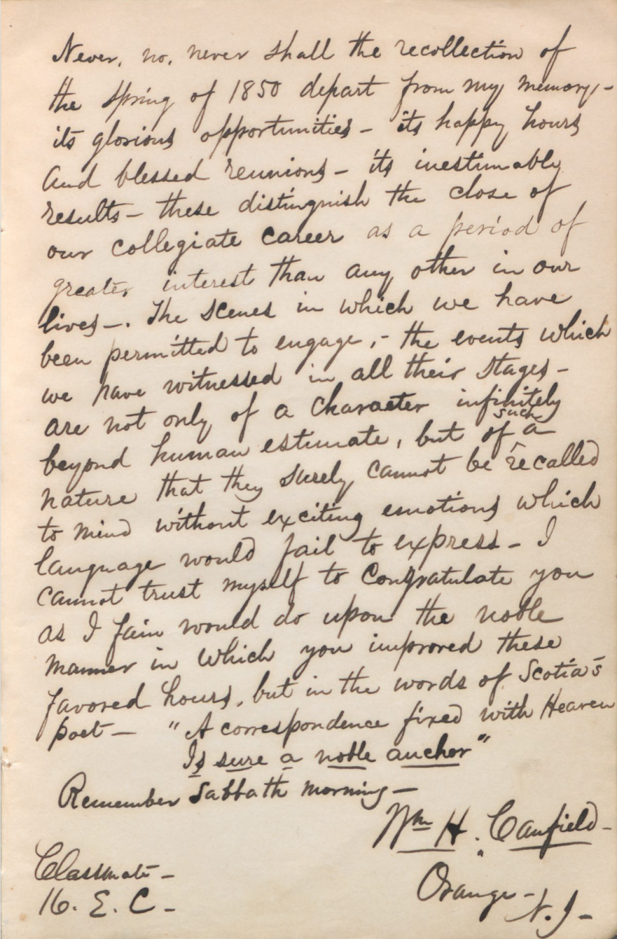Autograph Book Entry by William Canfield