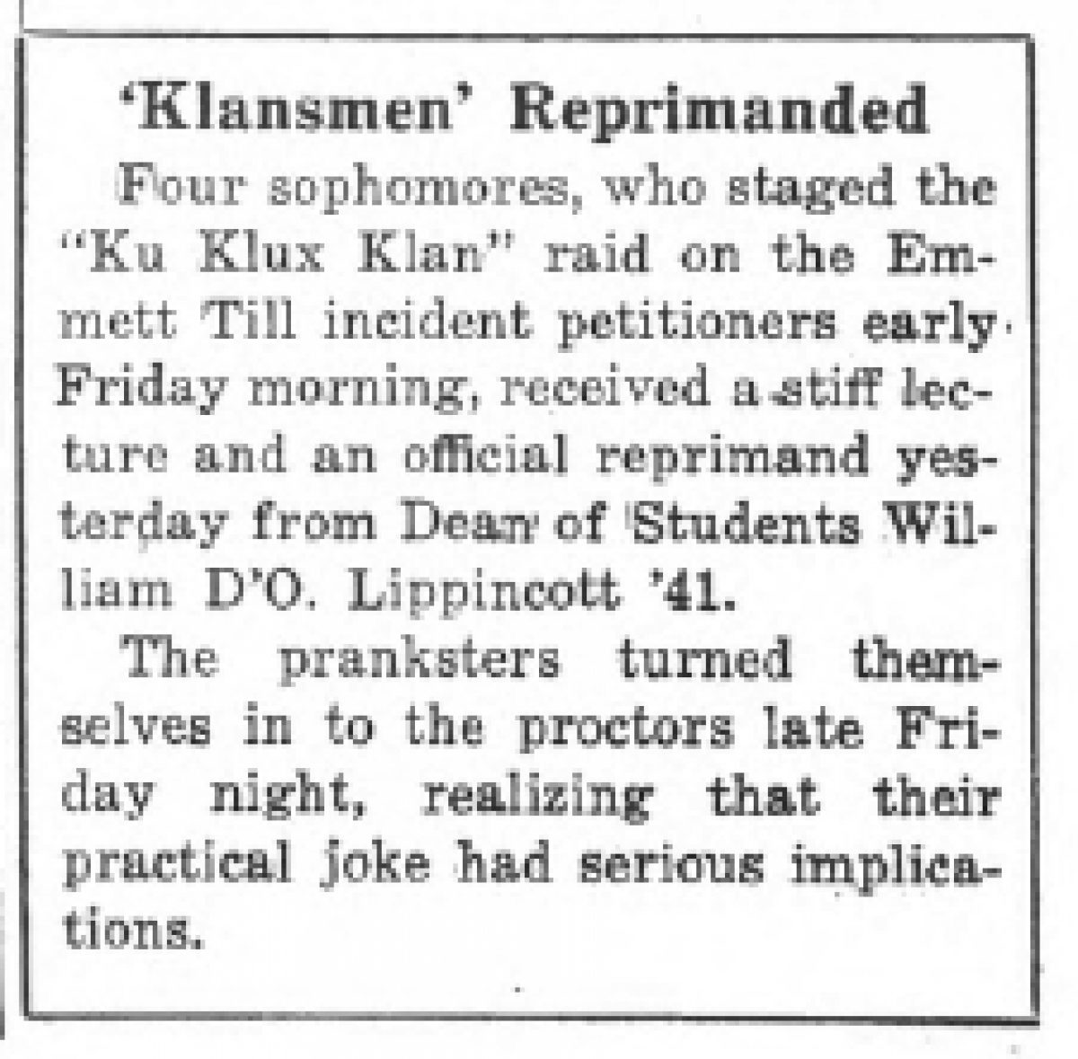 1955 Oct 4 Princetonian Klansmen Reprimanded