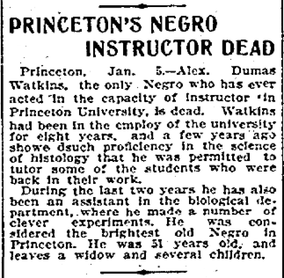 "Princeton's Negro Instructor Dead"