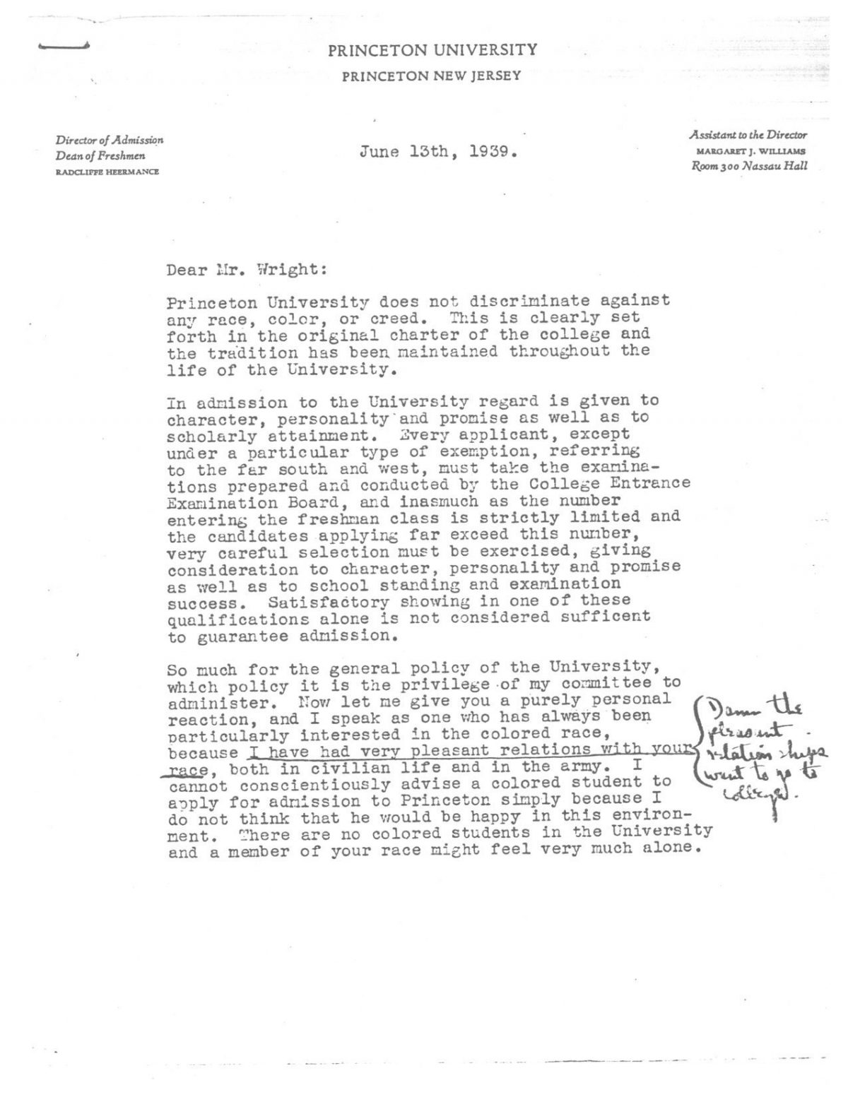 Letter from Radcliffe Heermance to Bruce Wright