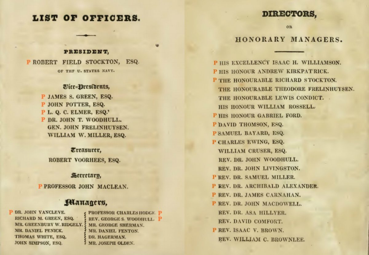 List Of Officers Of The New Jersey Colonization Society