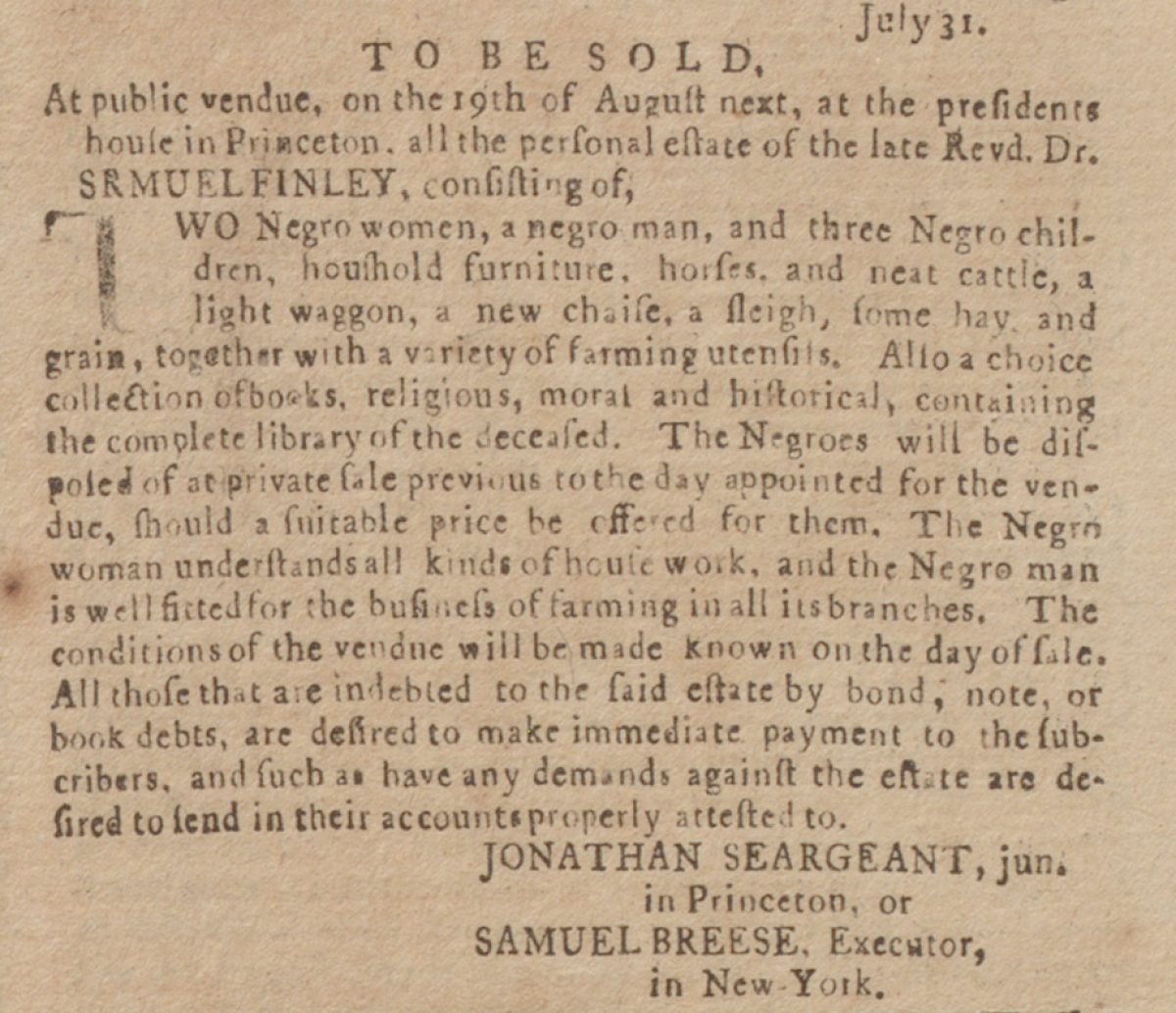 Penn Journal Advertiser July 31 1766 P 3 Ad