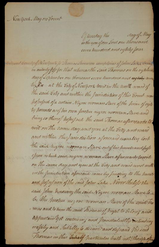 Legal complaint signed by Aaron Burr Jr.