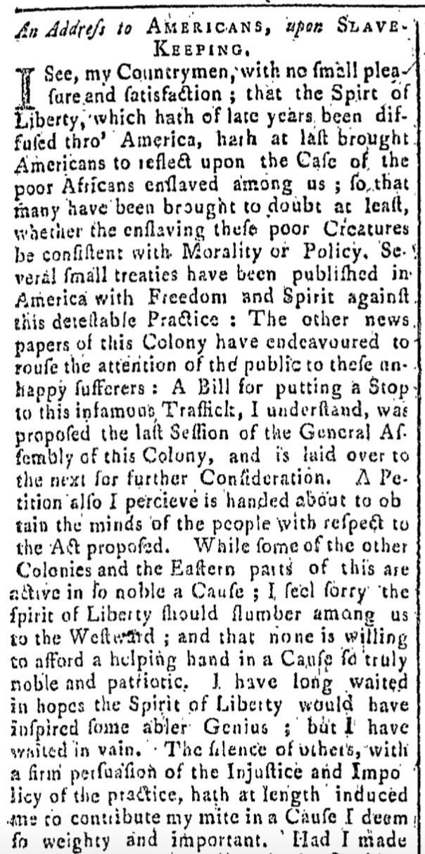 "An Address to Americans, upon Slave-Keeping"