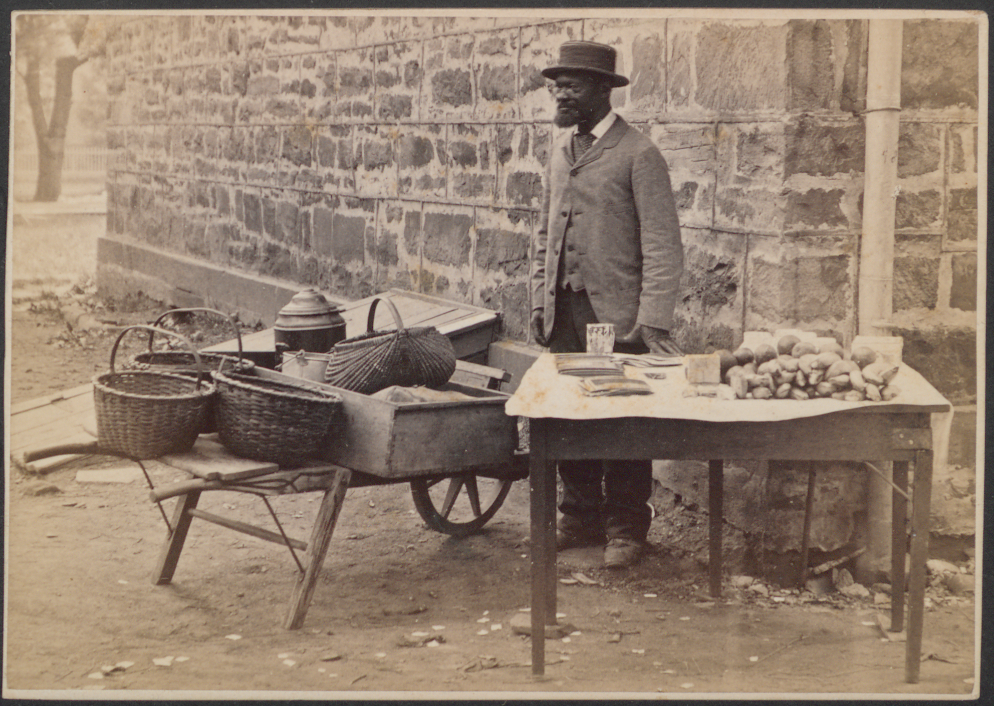 James C. Johnson with goods for sale